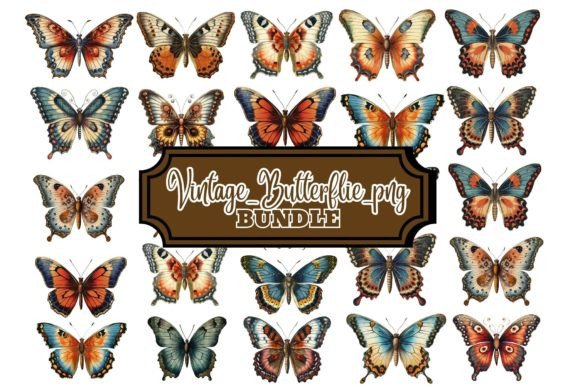 Download Vintage Butterflies Clip Art Bundle - Butterflies clip art Collection