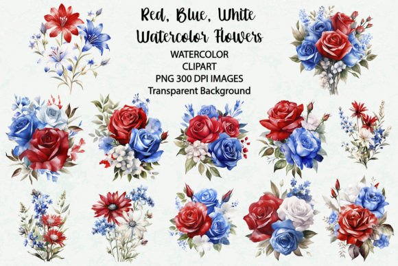 Download Red, Blue and White Flowers Watercolor - Premium Resources