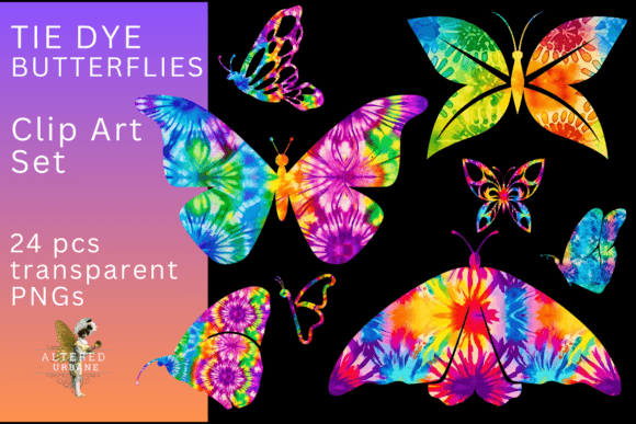 Download Retro Tie Dye Butterflies Clip Art Set - Butterflies clip art Collection