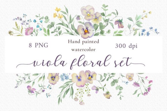 Download Viola Watercolor Frames &amp; Arrangements4 - Viola Collection