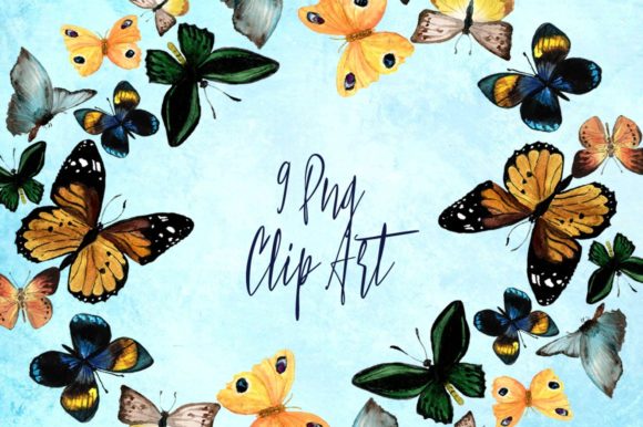 Download 9 Watercolor Butterflies Clip Art - Butterflies clip art Collection