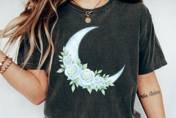 Download Watercolor Moon Blue Roses Design Png - Premium Resources