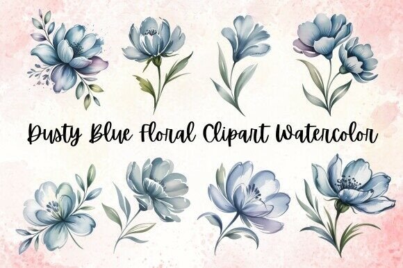Download Dusty Blue Floral Clipart Watercolor - Premium Resources