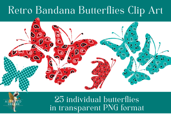 Download Red &amp; Aqua Bandana Butterflies Clip Art - Butterflies clip art Collection