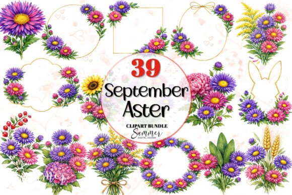 Download September Aster Floral Frames Clipart - Premium Resources