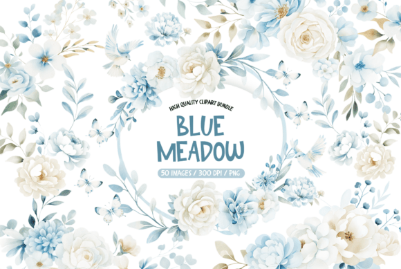Download Blue Meadow Wildflower Clipart Set - Wildflower clipart Collection
