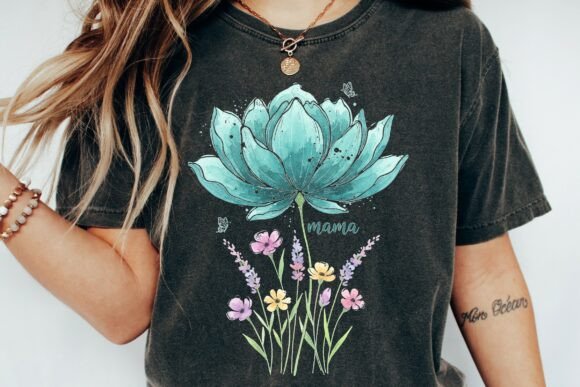 Download Mama Watercolor Teal Lotus Flowers Png - Premium Resources